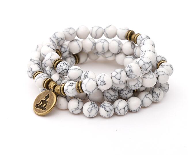 silver Lotus pendant Buddha beads religion Yoga Bracelet