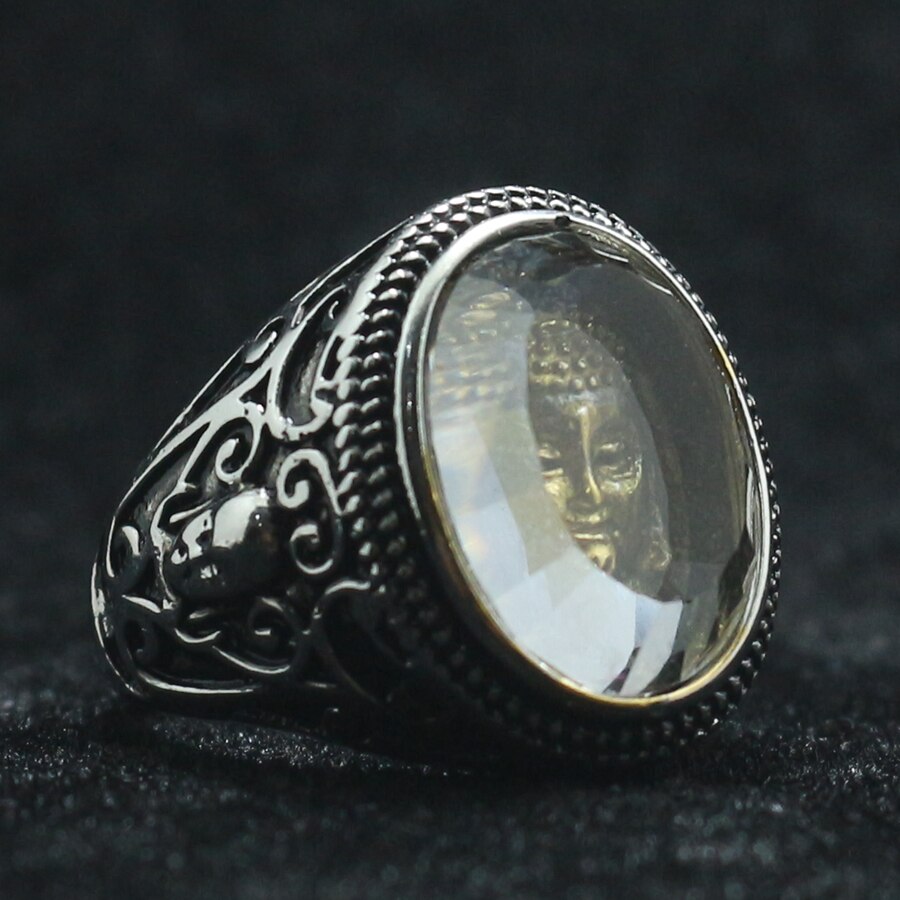 Buddha head titanium steel ring