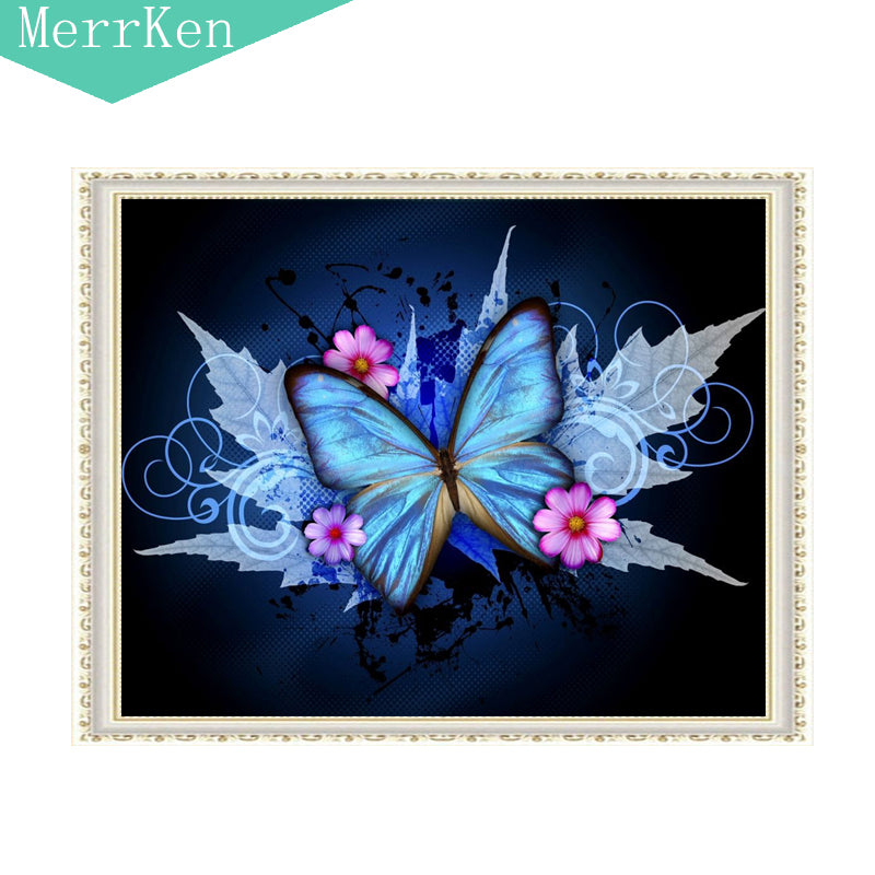 Merrken 5d Diy Diamond Painting Cross  Blue Butterfly Diamond Embroidery Diamond Mosaic Home Decor 30x40cm