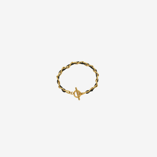 18K Gold-Plated Leather Chain Bracelet 