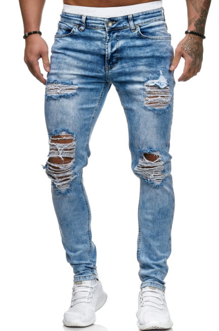 Shredded stretch-straight denim trousers