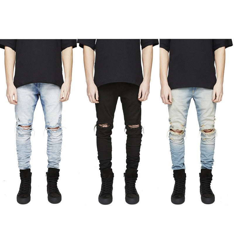 Street men's knee-skinned jeans