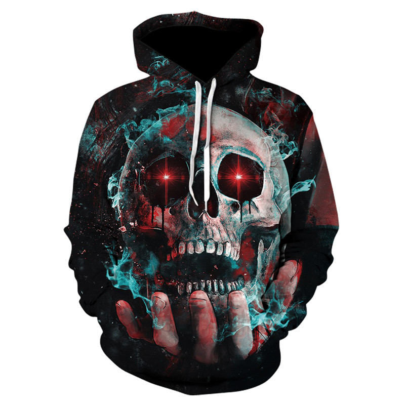 All kinds of fancy scary skull print hoodies