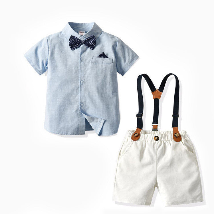 Boys' Short-sleeved T-shirt Suspender Pants