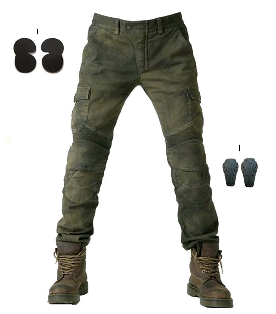 Army green denim jeans with locomotive pad