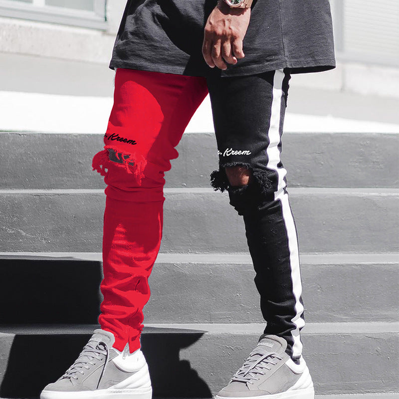 Men's Jeans Ripped Personality Fashion Stretch Slim Straight Leg Pants