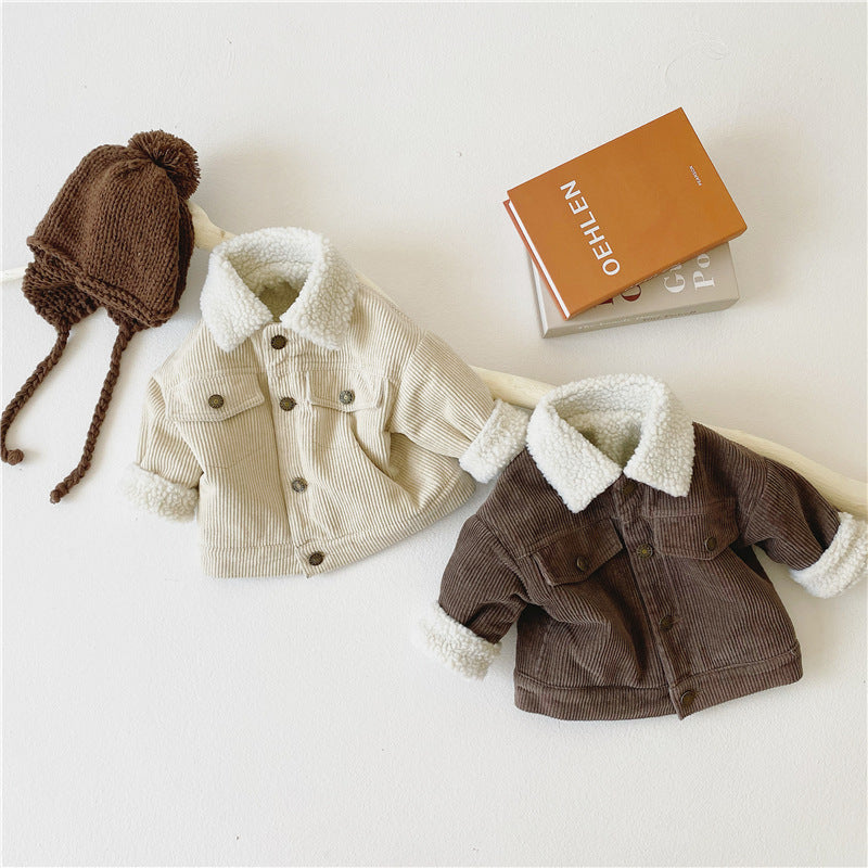 Children's Plush And Thickened Lamb Coat Corduroy Jacket