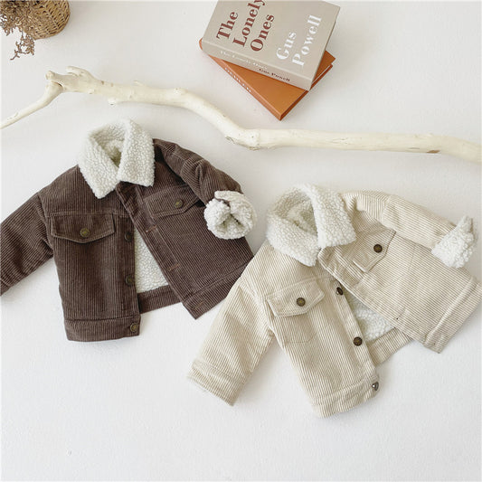 Children's Plush And Thickened Lamb Coat Corduroy Jacket