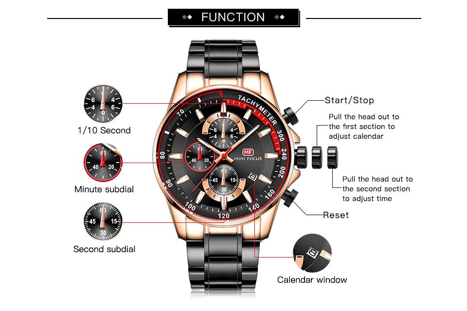 Fashion steel belt speed men's watch three eye timing calendar luminous waterproof quartz watch