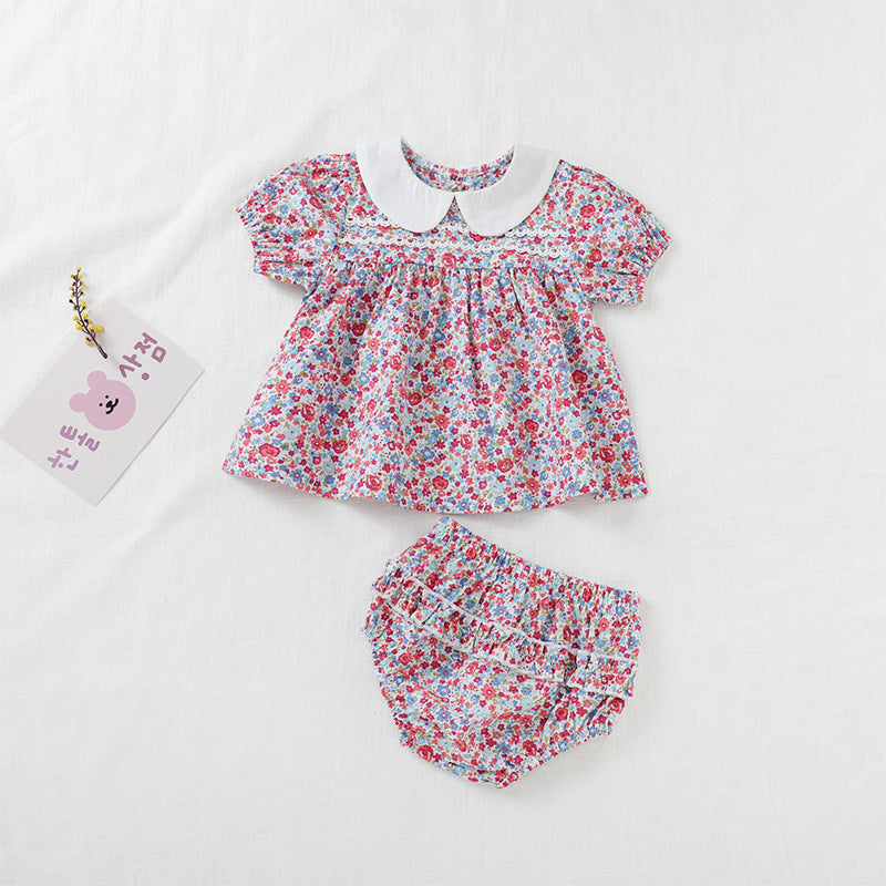 Summer Korean Floral Baby Short Sleeve Two-Piece Suit