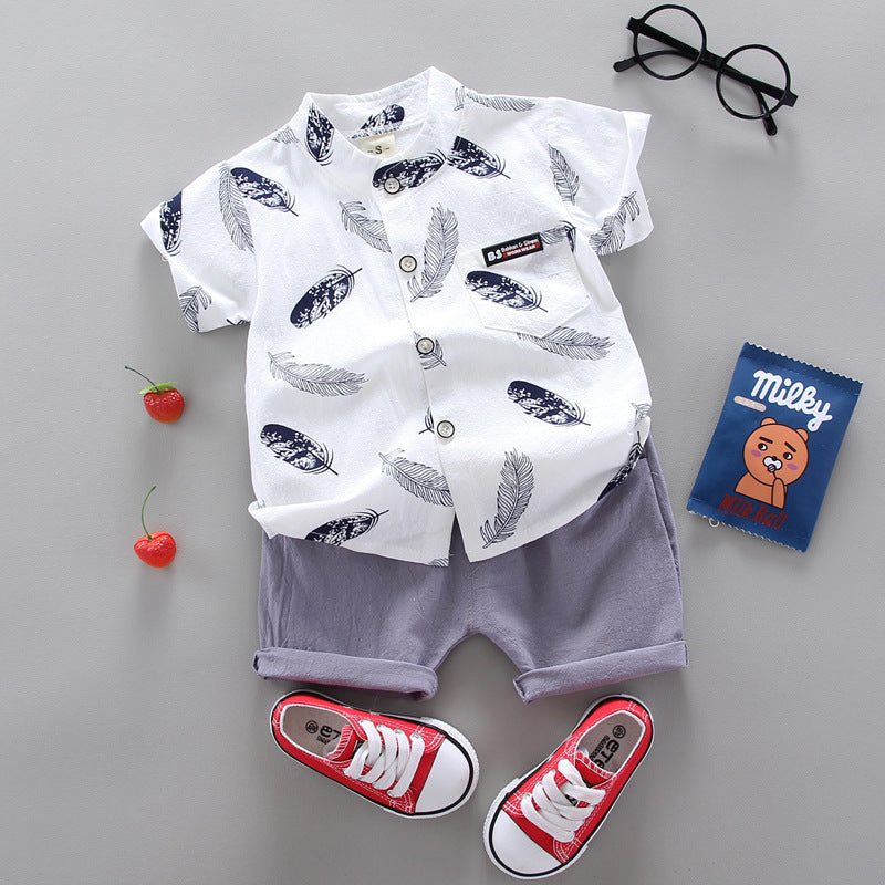 Infant Children Baby Feather Cartoon Shirt Short Sleeve Shorts Two-Piece Suit