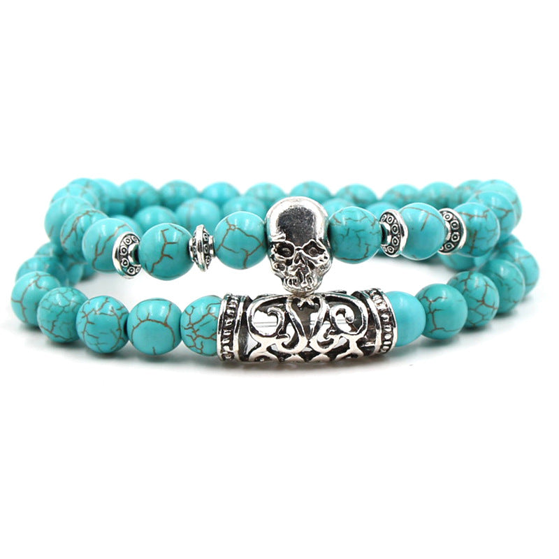 Natural Turquoise Buddha Bead Elastic Bracelet