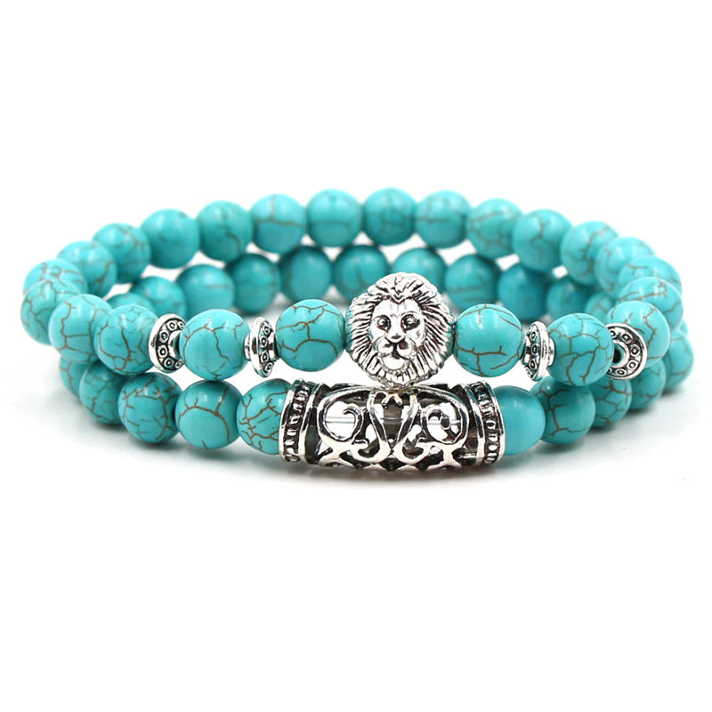 Natural Turquoise Buddha Bead Elastic Bracelet