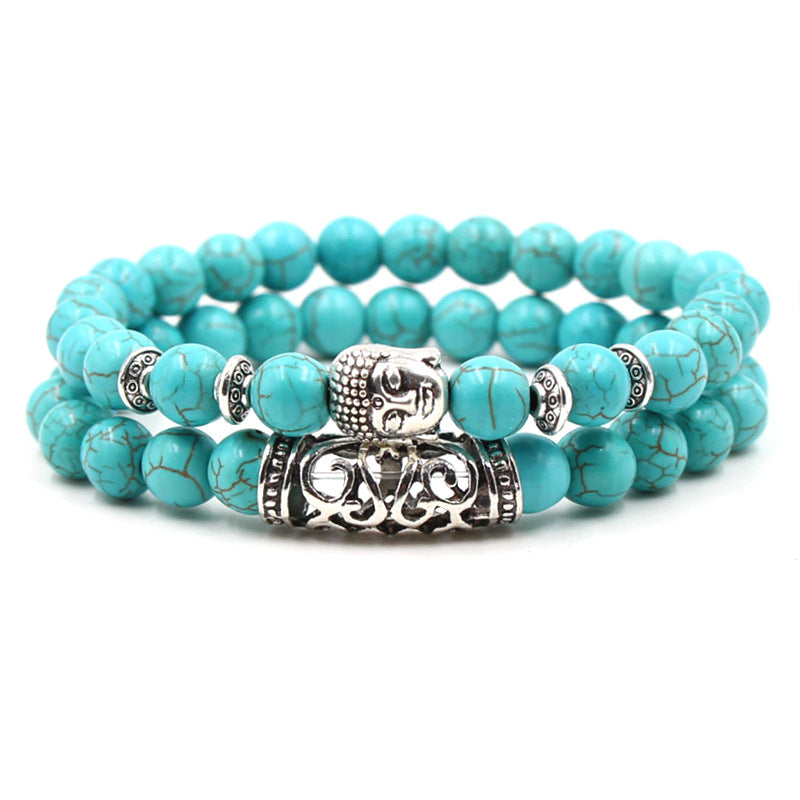 Natural Turquoise Buddha Bead Elastic Bracelet