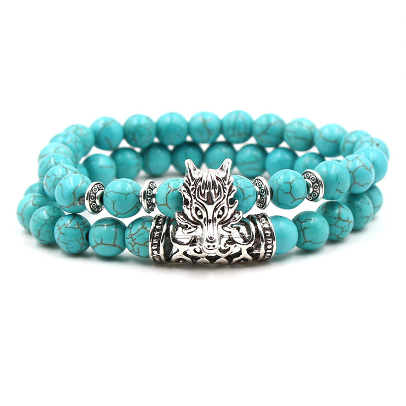 Natural Turquoise Buddha Bead Elastic Bracelet