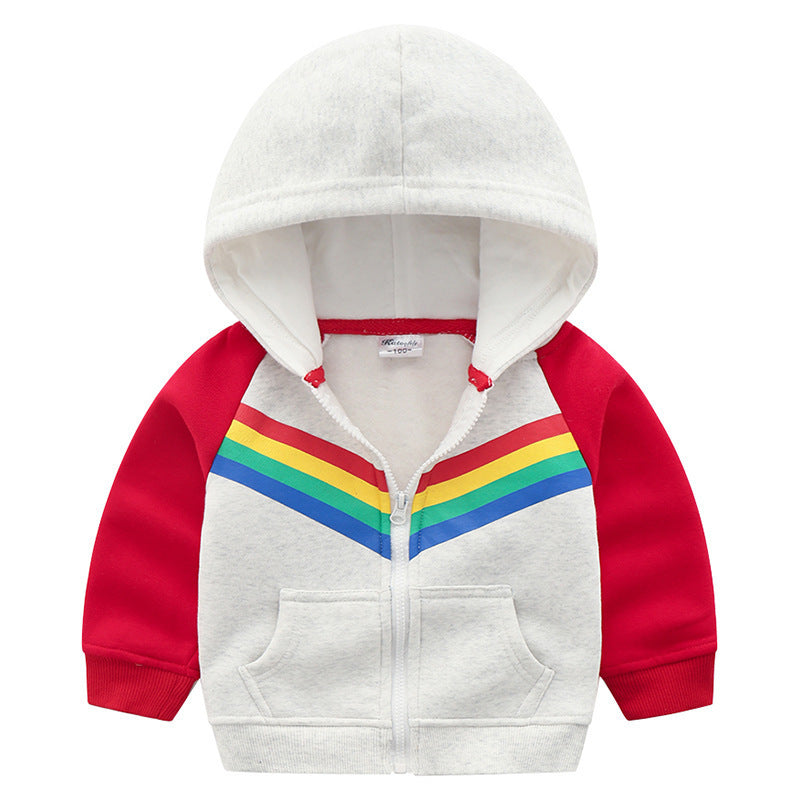 Boys Print Rainbow Zipper Hoodie Sweatshirt