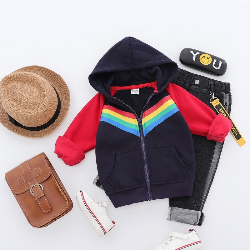 Boys Print Rainbow Zipper Hoodie Sweatshirt