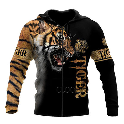 Lion 3D Digital Printing Zipper Shirt With Hood