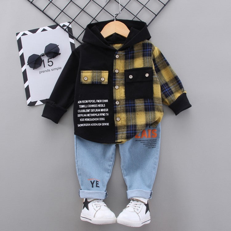 Boys Fight Black Plaid Shirt Suit