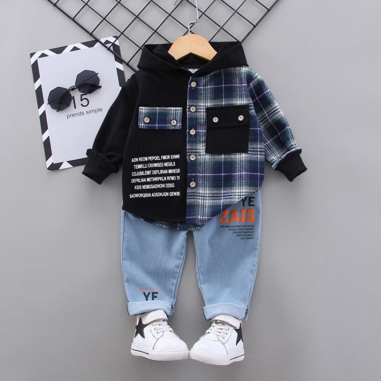 Boys Fight Black Plaid Shirt Suit