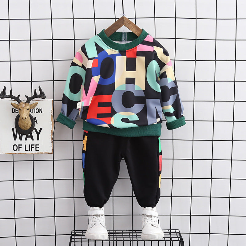 Alphabet hooded boy's hoodie suit