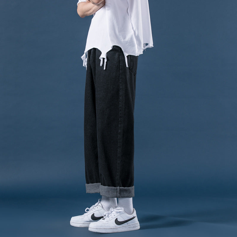 Light-Colored Straight-Leg Loose Wide-Leg Denim Trousers