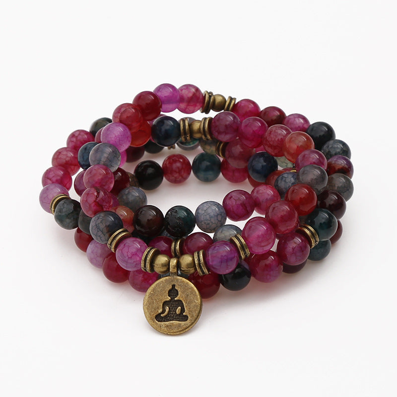 Tourmaline Agate Bracelet Buddha Bead Lotus Pendant Bracelet