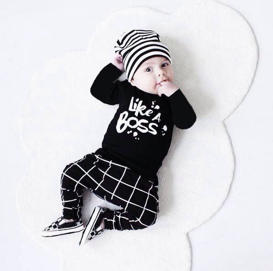 Long Sleeve Letters LIKE A BOSS Baby Two-piece Suit