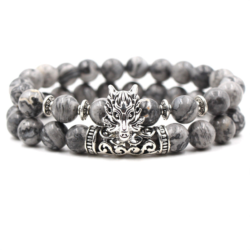 Agate Stone Lion Head Buddha Head Elbow Set Men And Women Fashion Bracelet