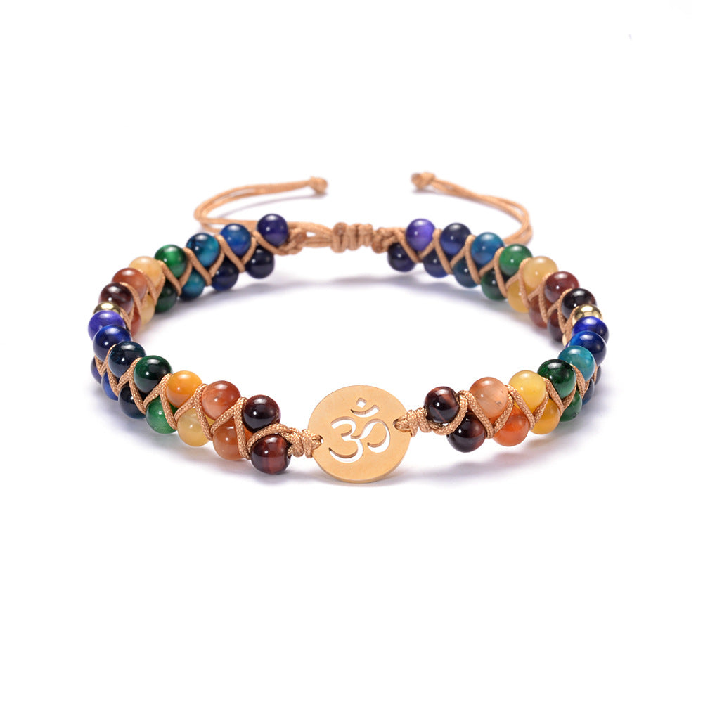 Colorful Tiger Eye Stone OM Bracelet 7 Chakra Meditation Yoga Spirituality Bracelet