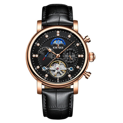 Automatic Fashion Leather Diamond Star Men's Tourbillon Hollow Mechanical Watch