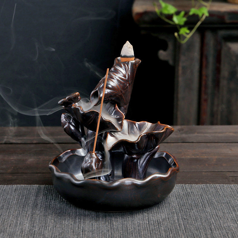 Small Lotus Backflow Smoke Incense Burner Ceramic Antique Tower Incense Burner