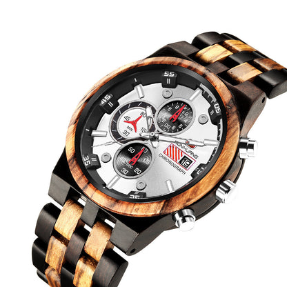 Luminous Sports Multifunctional Quartz Wood Watch