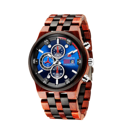 Luminous Sports Multifunctional Quartz Wood Watch