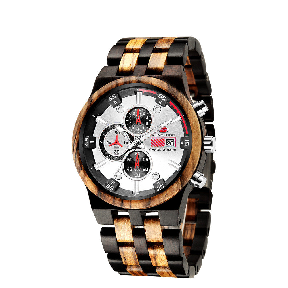 Luminous Sports Multifunctional Quartz Wood Watch