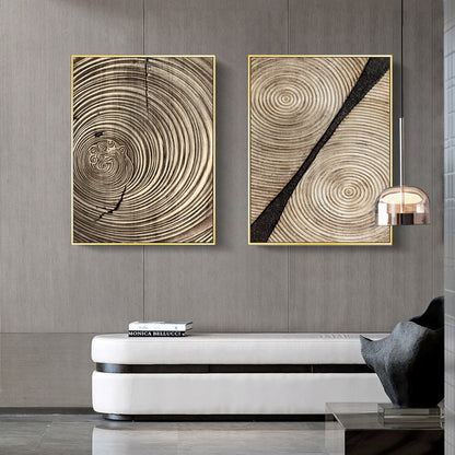 Simple Black And White Gold Leaf Annual Ring Living Room Decoration Paintings