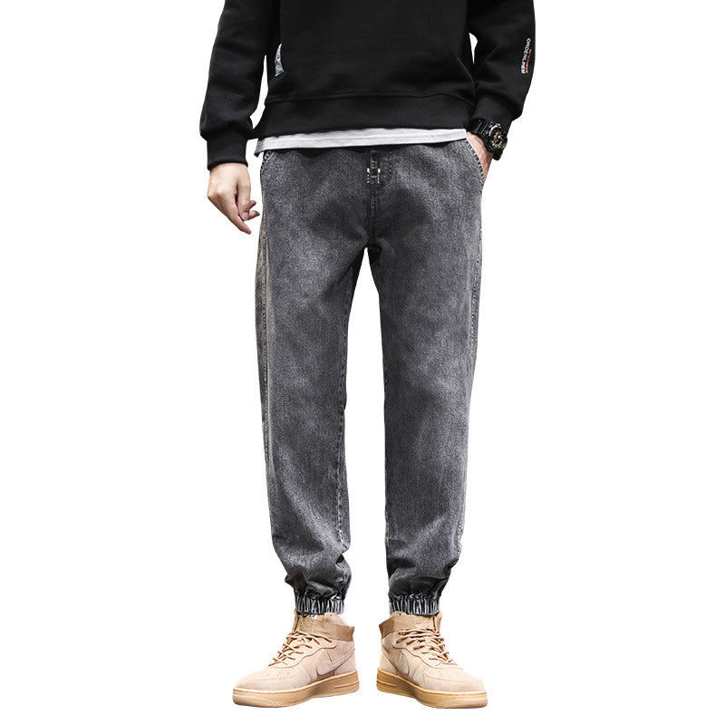 Men's Casual Pants Sweatpants Stretch Gray Jeans with Drawstring Legs