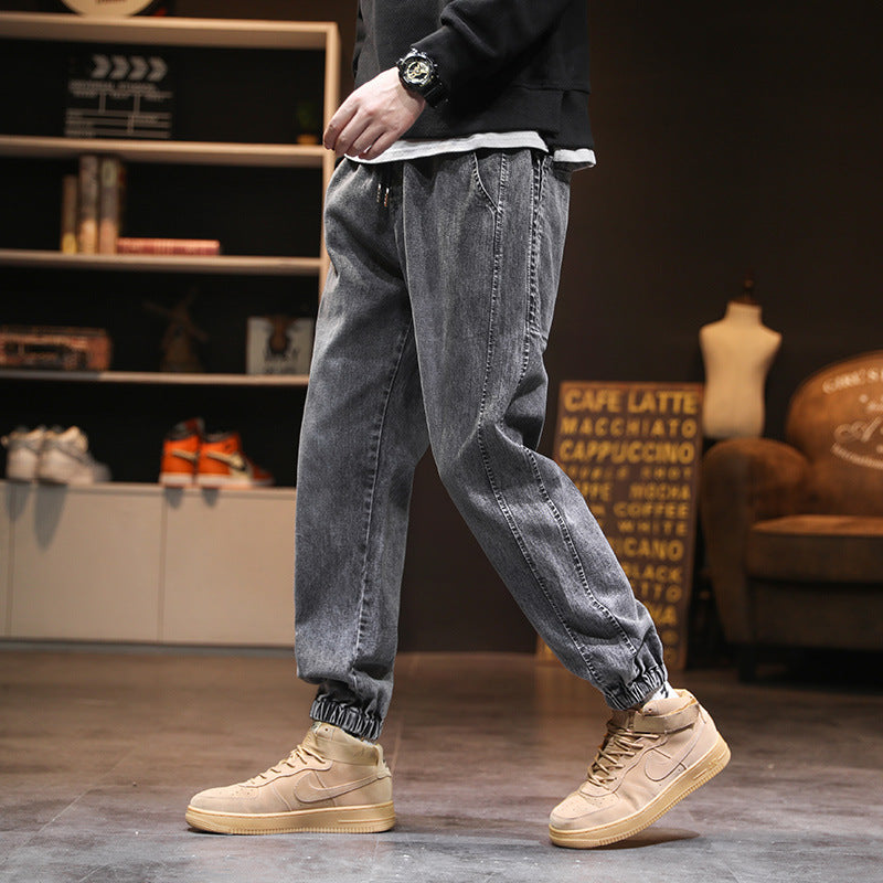 Men's Casual Pants Sweatpants Stretch Gray Jeans with Drawstring Legs