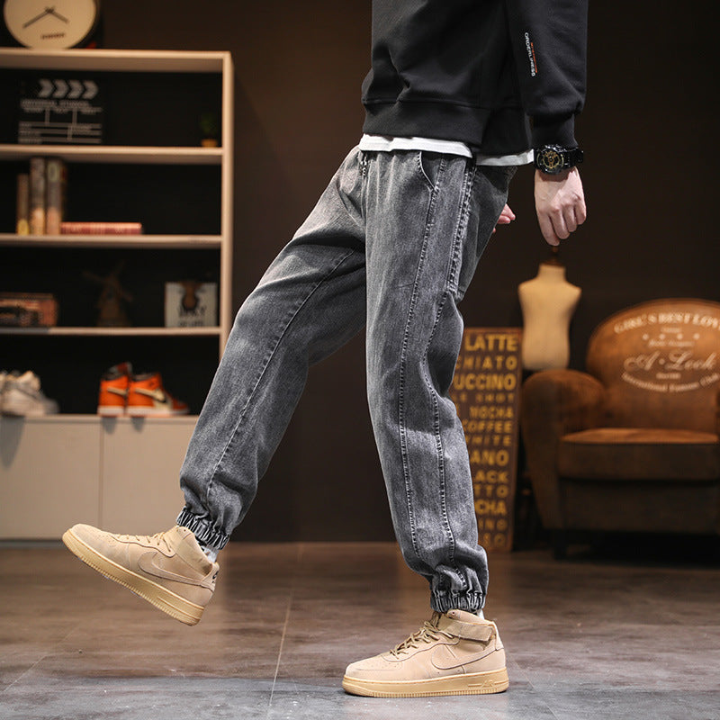 Men's Casual Pants Sweatpants Stretch Gray Jeans with Drawstring Legs