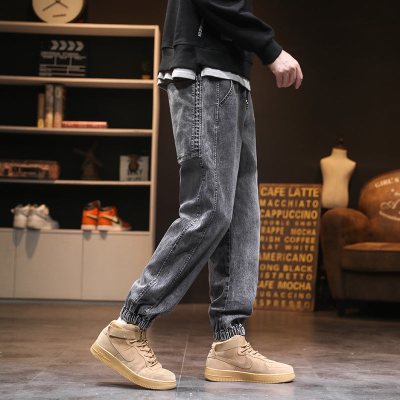 Men's Casual Pants Sweatpants Stretch Gray Jeans with Drawstring Legs