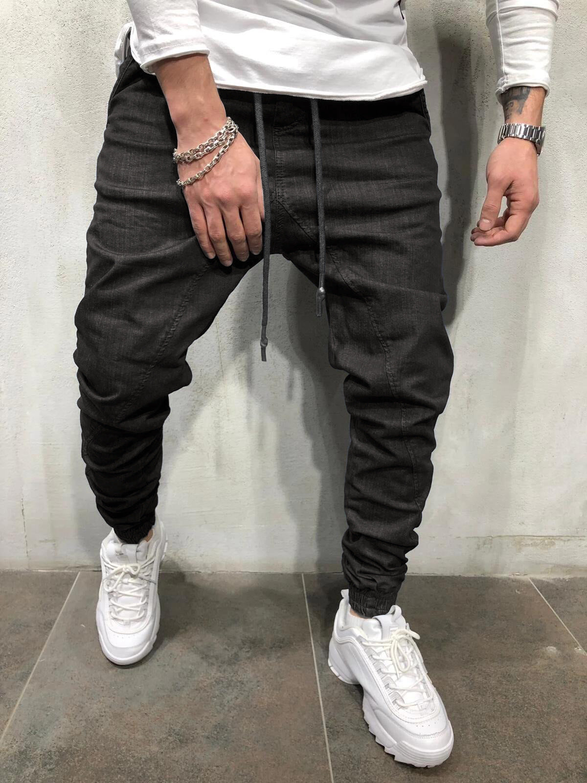 Pure Color Men's Casual Sports Pants Drawstring Pants