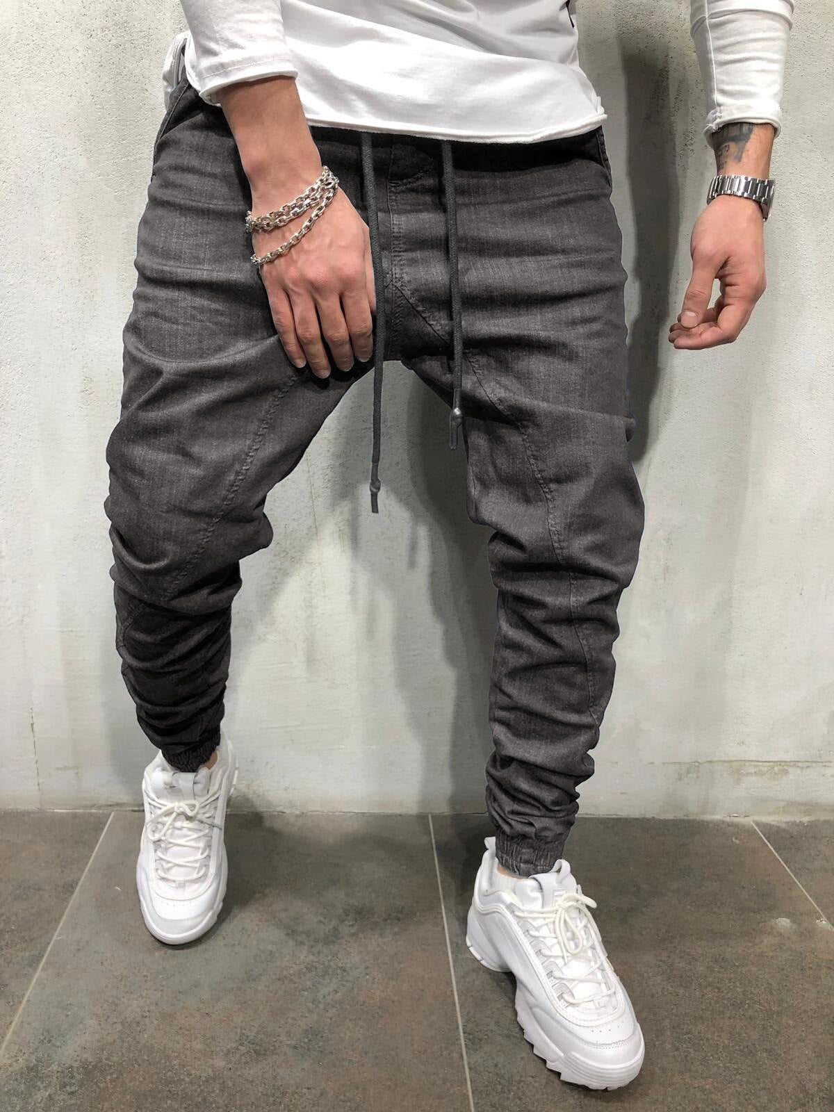 Pure Color Men's Casual Sports Pants Drawstring Pants