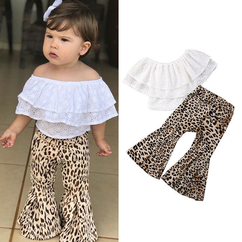 Lace Top  Leopard Pants Two-piece Children's Suit