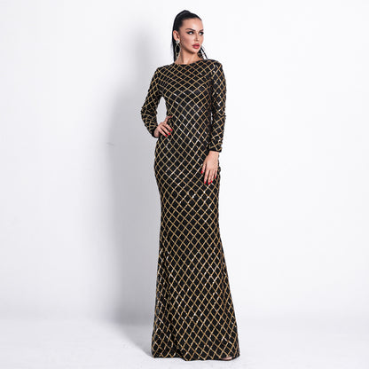 Round Neck Dress Elegant Evening Sequin Dress