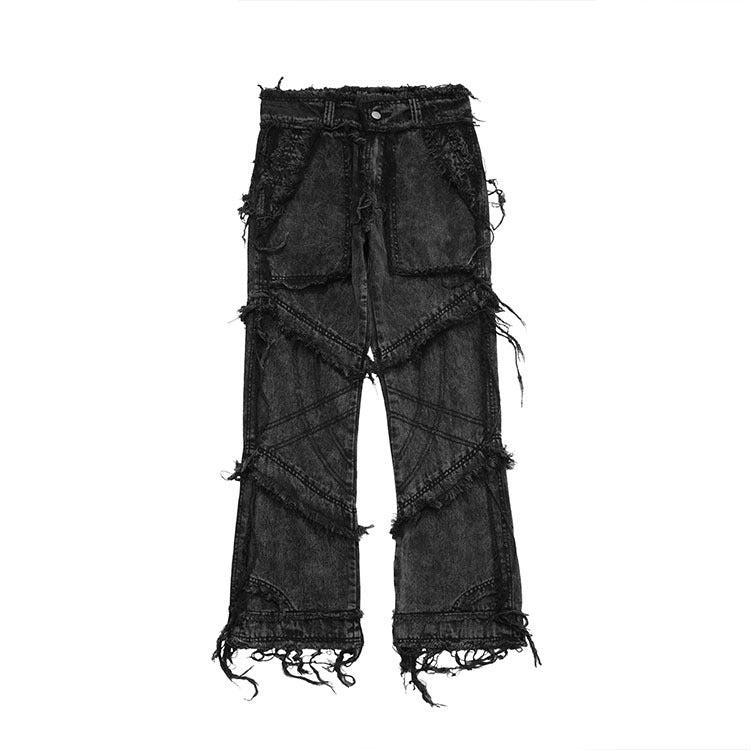 MADE EXTREME Street Brand Trend Fringed Trousers All-Match Funeral Tattered Punk Men's Jeans