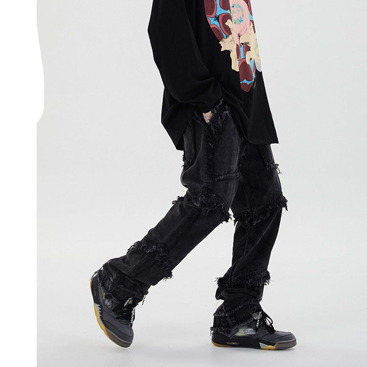 MADE EXTREME Street Brand Trend Fringed Trousers All-Match Funeral Tattered Punk Men's Jeans