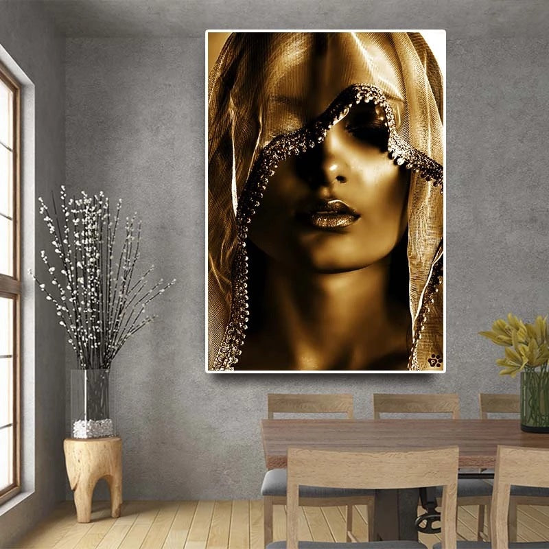 Modern Golden Noble Veil Women Canvas Paintings Nordic Wall Posters and Print Wall Pictures for Living Room Home Cuadros Modular