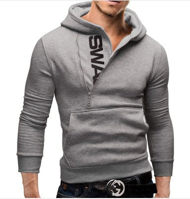 Side Zipper Contrast Color Sweater Hooded Men's Sweater