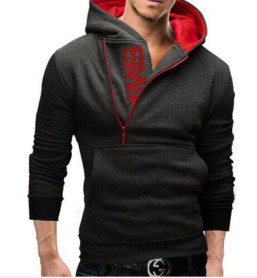 Side Zipper Contrast Color Sweater Hooded Men's Sweater