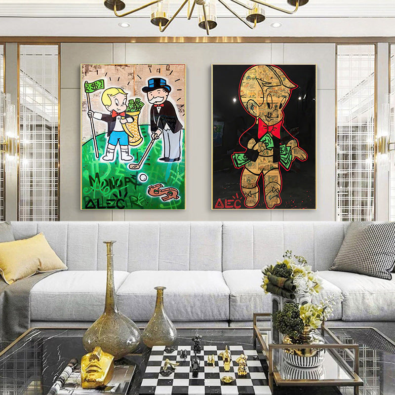 Old Man And Child Cartoon Hanging Paintings